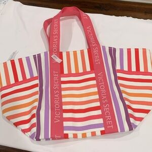 🔹NEW.. Victoria's Secret Striped Large Canvas Tote Bag..